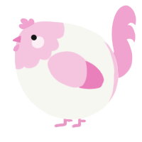 A white and pink chicken with a head pattern
