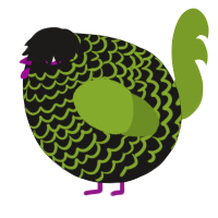 A sable and chartreuse chicken with a lace pattern