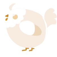 A cream chicken with a head pattern