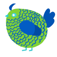 A grass and ultramarine chicken with a lace pattern