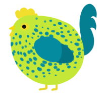 A lime and sea chicken with a speckle pattern