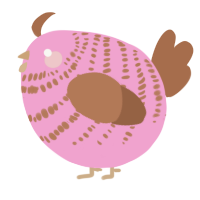 A pink and brown chicken with a bar pattern