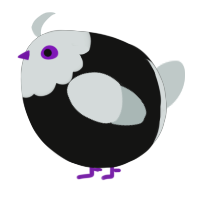 A black and silver chicken with a head pattern