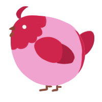 A pink and crimson chicken with a head pattern