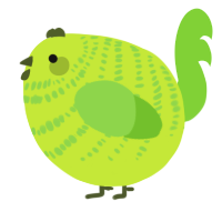 A lime and grass chicken with a bar pattern