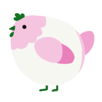 A white and pink chicken with a head pattern