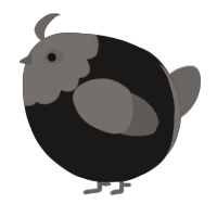 A sable and grey chicken with a head pattern