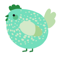 A mint and gluppy chicken with a speckle pattern