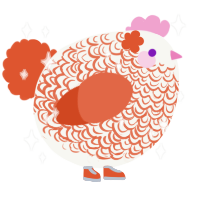 A white and vermilion chicken with a double-lace pattern
