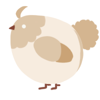 A cream and beige chicken with a head pattern