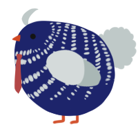 A navy and silver chicken with a bar pattern
