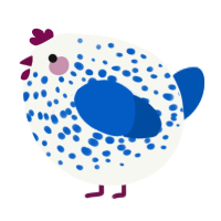 A white and ultramarine chicken with a speckle pattern