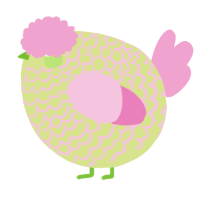 A lemon and pink chicken with a lace pattern