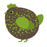 A bark and chartreuse chicken with a speckle pattern