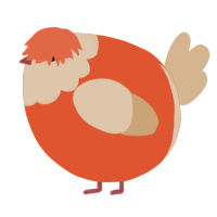 A vermilion and beige chicken with a head pattern