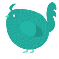 A turquoise chicken with a lace pattern