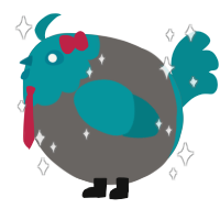 A grey and teal chicken with a head pattern