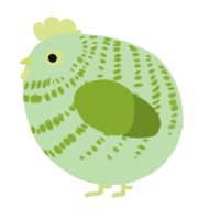A gluppy and chartreuse chicken with a bar pattern