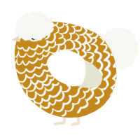 A ochre and white chicken with a lace pattern