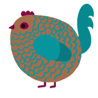 A brown and teal chicken with a lace pattern