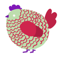 A gluppy and crimson chicken with a lace pattern