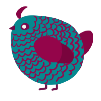 A teal and maroon chicken with a lace pattern