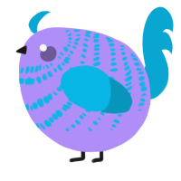 A lilac and cerulean chicken with a bar pattern