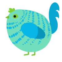 A mint and cerulean chicken with a bar pattern