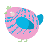 A pink and cerulean chicken with a bar pattern