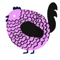 A lavender and black chicken with a lace pattern