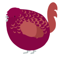 A maroon and red chicken with a half-lace pattern