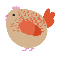 A beige and vermilion chicken with a half-lace pattern