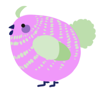 A lavender and gluppy chicken with a bar pattern