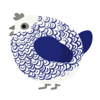 A white and navy chicken with a double-lace pattern