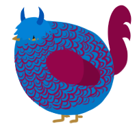 A sapphire and maroon chicken with a double-lace pattern