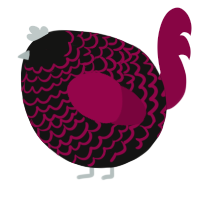 A black and maroon chicken with a lace pattern