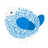 A white and sapphire chicken with a double-lace pattern