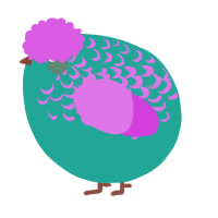 A turquoise and orchid chicken with a half-lace pattern