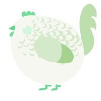 A white and gluppy chicken with a half-lace pattern