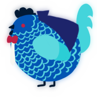 A ultramarine and aqua chicken with a lace pattern