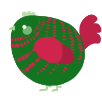 A leaf and crimson chicken with a bar pattern