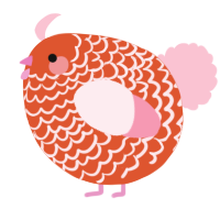 A vermilion and rose chicken with a lace pattern