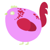 A lavender and crimson chicken with a neck-speckle pattern