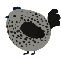 A ash and black chicken with a speckle pattern