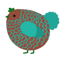 A russet and turquoise chicken with a lace pattern