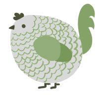 A white and grass chicken with a lace pattern