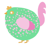 A spring and pink chicken with a speckle pattern