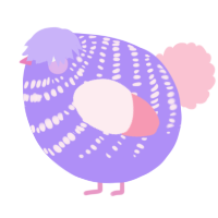 A lilac and rose chicken with a bar pattern