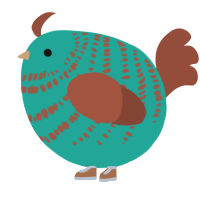 A turquoise and russet chicken with a bar pattern