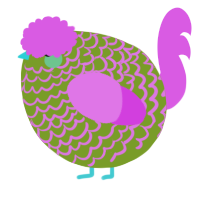 A chartreuse and orchid chicken with a lace pattern
